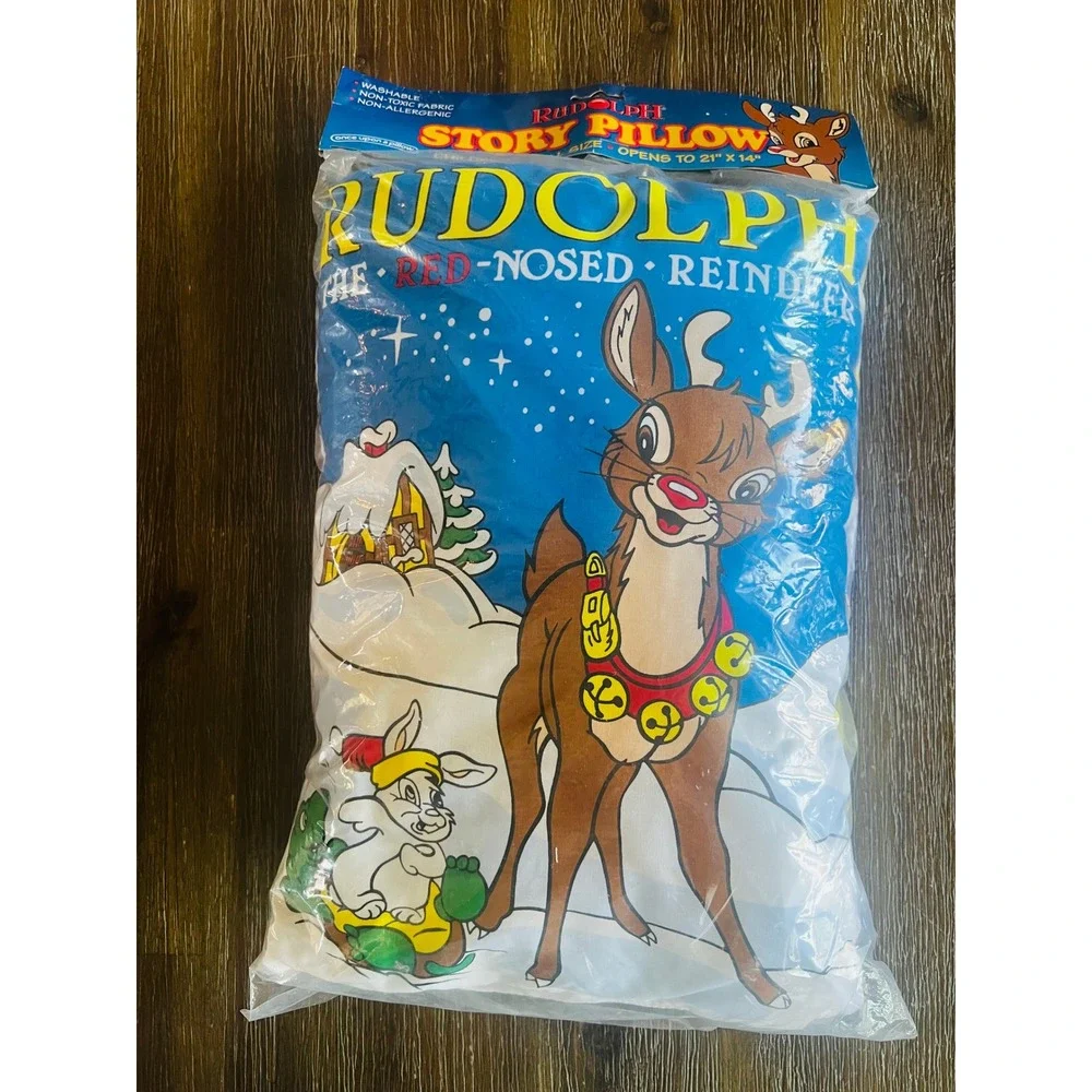 Vintage 1996 Rudolph Red-Nosed Reindeer Story Pillow New Sealed Montgomery Ward